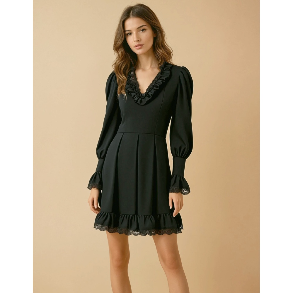 Attitude Corsets - Valari V-Neck Short dress - Black
